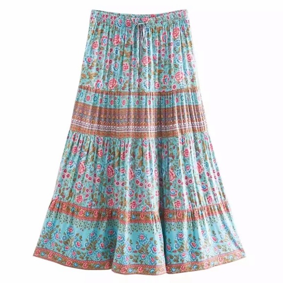 Blue Floral Bohemian Gypsy Long Skirt - Picture 7 of 10